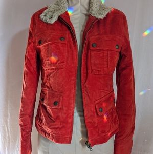 Lucky Brand scarlet red corduroy sherpa-lined jacket